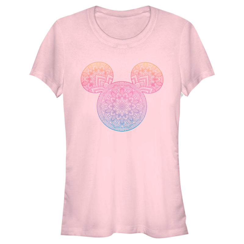 Junior's Mickey & Friends Colorful Mandala Mickey Mouse Logo T-Shirt