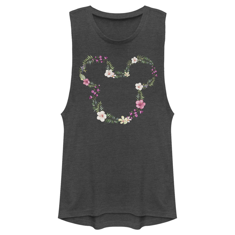 Junior's Mickey & Friends Floral Logo Festival Muscle Tee