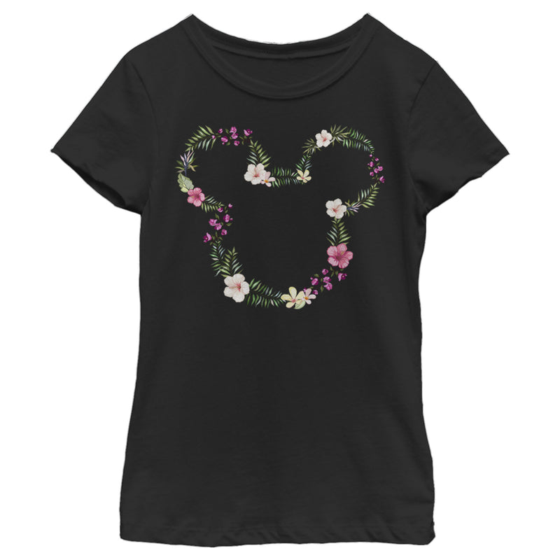 Girl's Mickey & Friends Mickey Mouse Flower Crown Silhouette T-Shirt