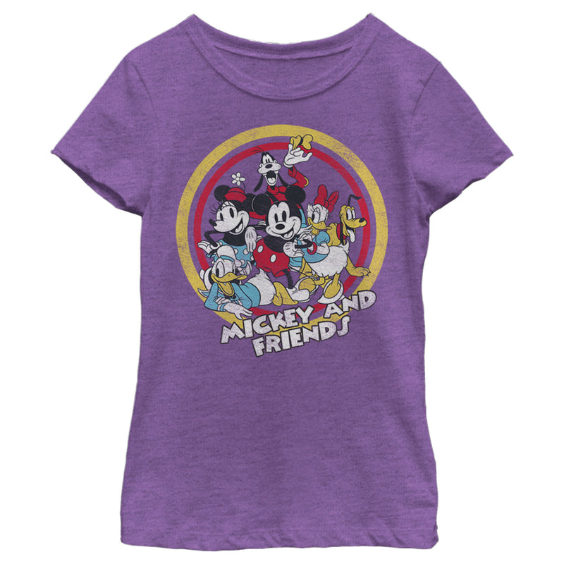 Girl's Mickey & Friends Mickey & Friends Retro Group Circle T-Shirt