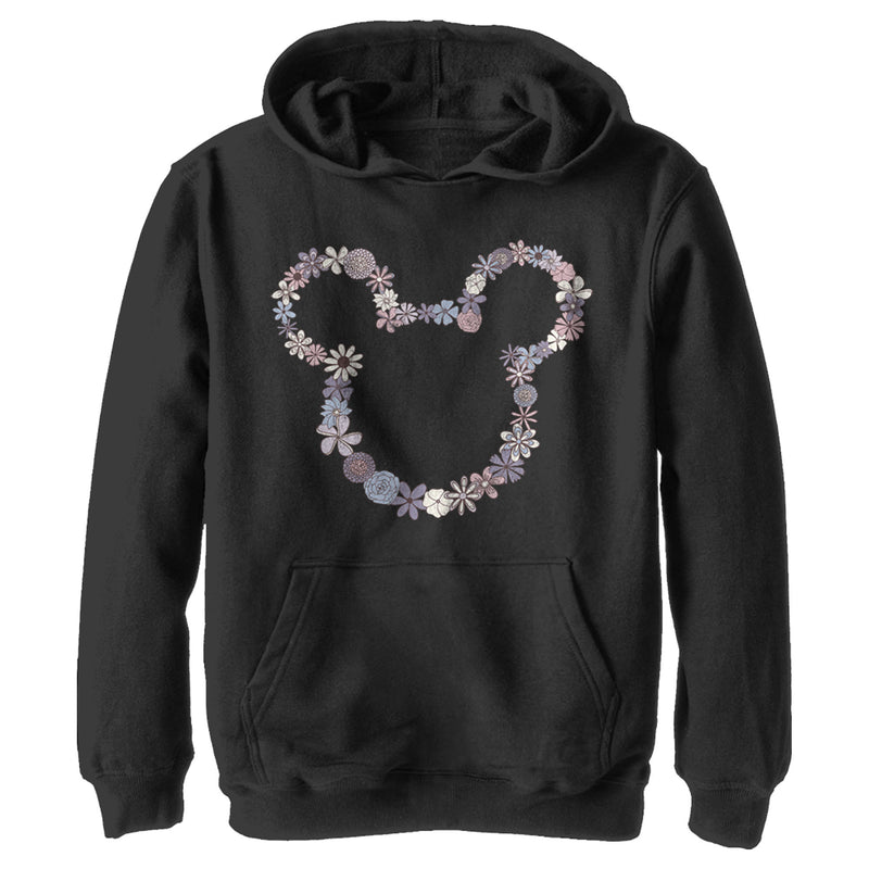 Boy's Mickey & Friends Mickey Mouse Floral Outline Silhouette Pull Over Hoodie
