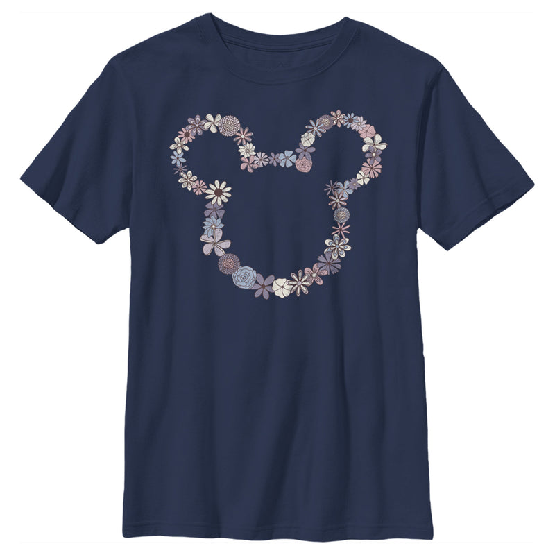 Boy's Mickey & Friends Mickey Mouse Floral Outline Silhouette T-Shirt