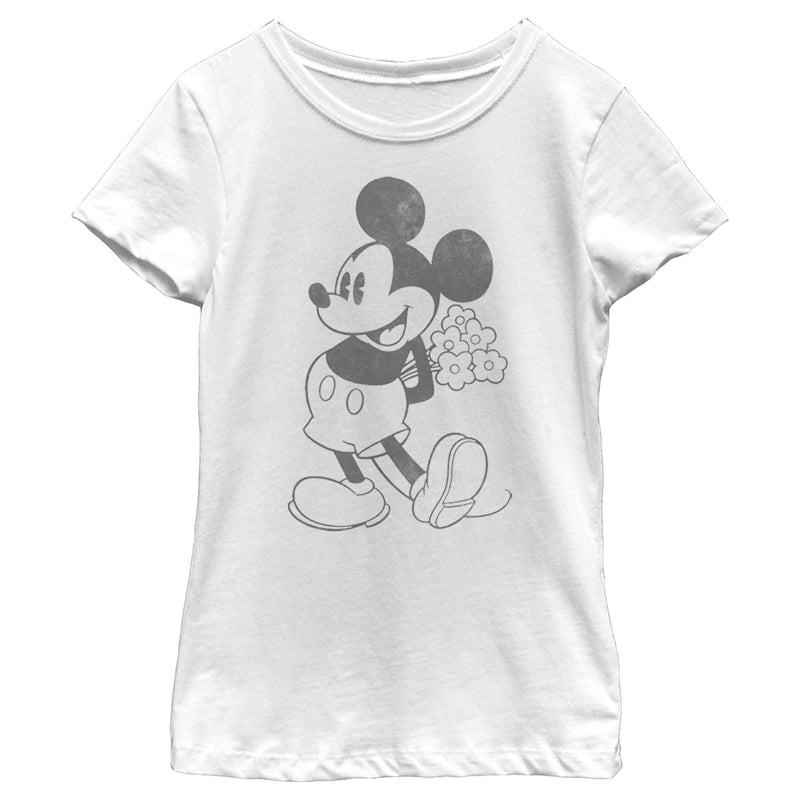 Girl's Mickey & Friends Mickey Mouse Black and White Flowers T-Shirt