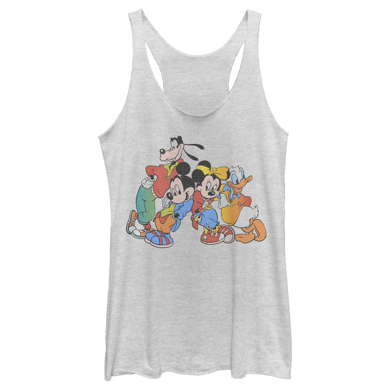 Women's Mickey & Friends Colorful Group Shot Distressed Racerback Tank Top