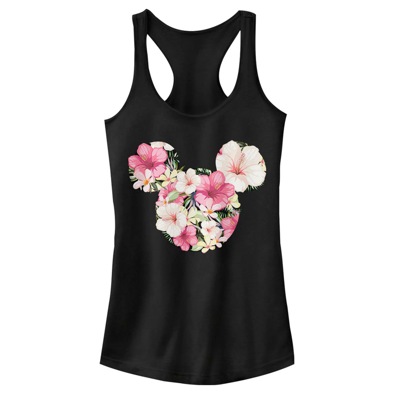 Junior's Mickey & Friends Pink Floral Mickey Mouse Logo Racerback Tank Top