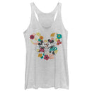 Women's Mickey & Friends Floral Heart Couple Racerback Tank Top