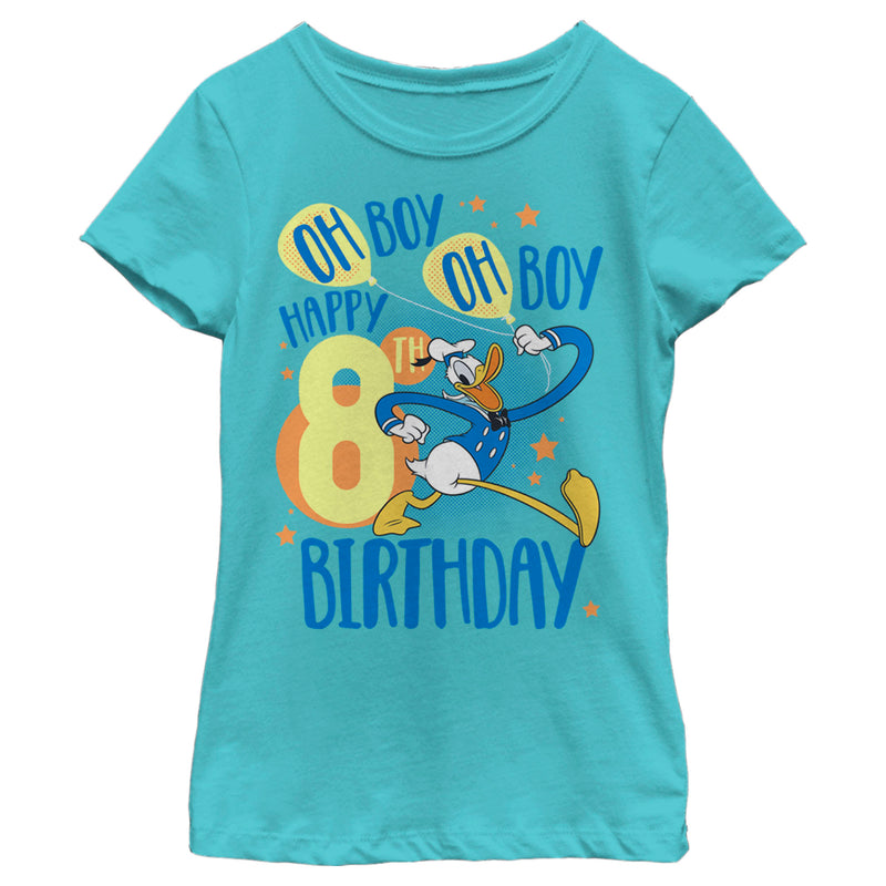 Girl's Mickey & Friends Donald Duck Oh Boy Happy 8th Birthday T-Shirt