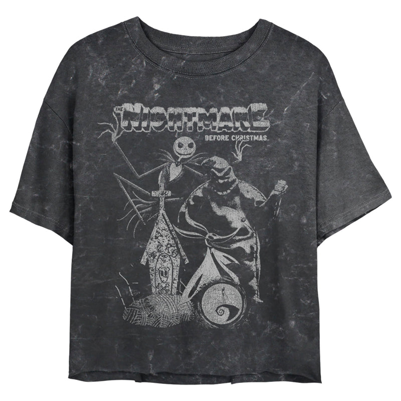 Junior's The Nightmare Before Christmas Jack and Oogie Boogie Distressed Logo T-Shirt