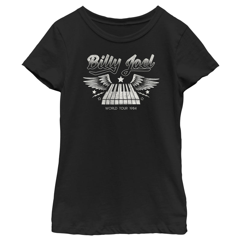 Girl's Billy Joel World Tour 1984 Black and White T-Shirt