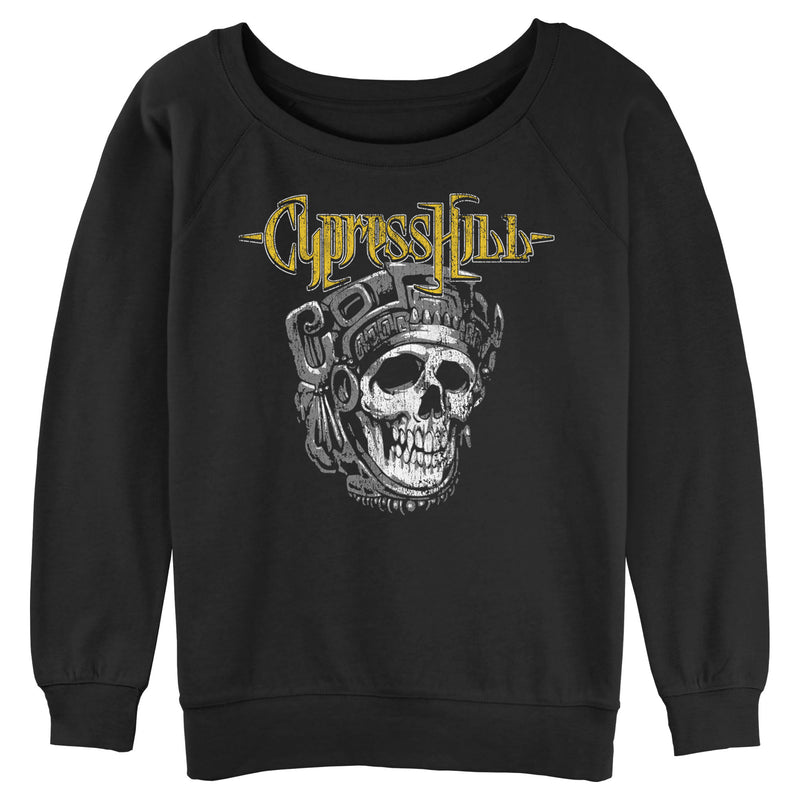 Junior's Cypress Hill Distressed Aztec Skull Sweatshirt