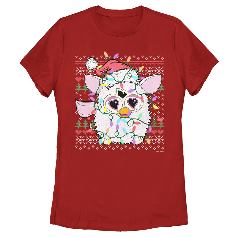 Women's Furby Christmas Lights Ugly Sweater Print T-Shirt