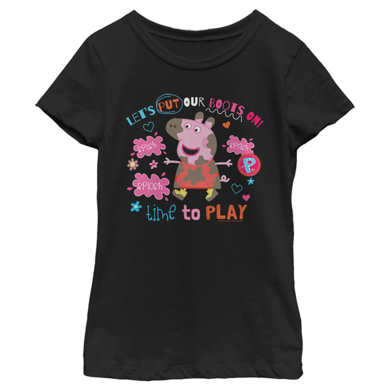 Girl's Peppa Pig Let's Put our Boots on Time to Play T-Shirt