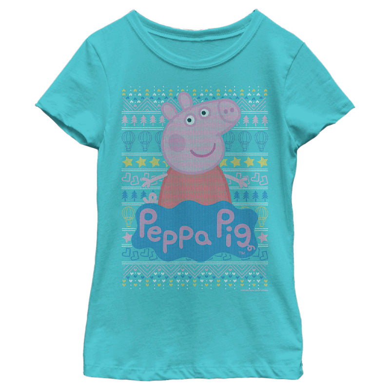 Girl's Peppa Pig Distressed Christmas Sweater T-Shirt