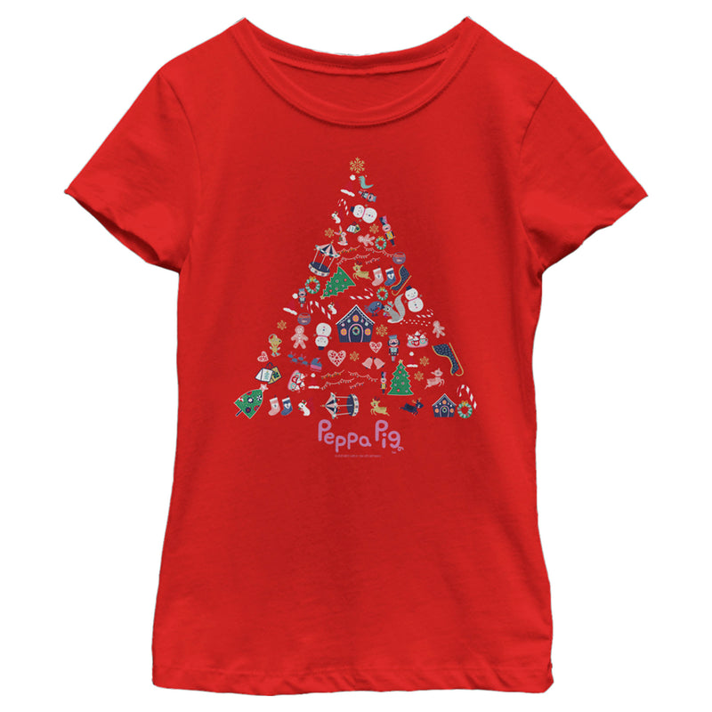 Girl's Peppa Pig Christmas Tree Icons T-Shirt