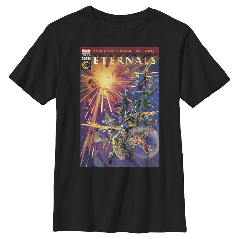 Boy's Marvel Eternals Immortals Walk the Earth Comic Book Cover T-Shirt