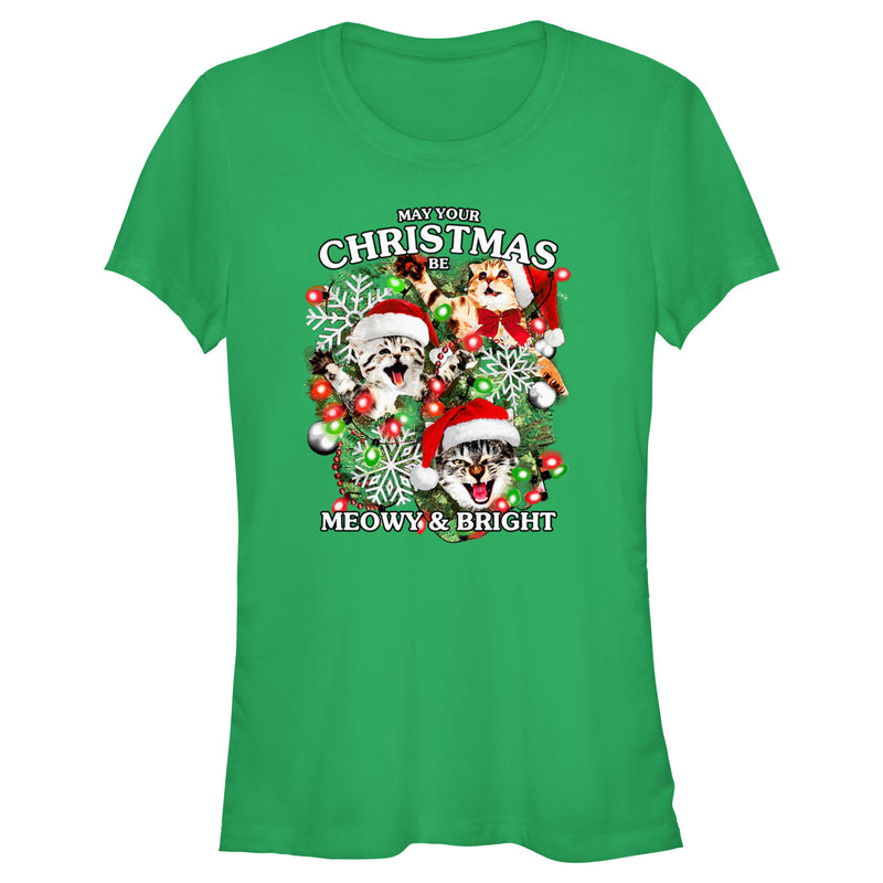 Junior's Lost Gods Meowy and Bright Christmas T-Shirt