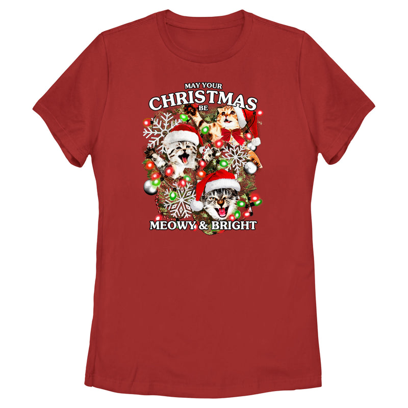 Women's Lost Gods Meowy and Bright Christmas T-Shirt