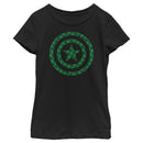 Girl's Marvel St. Patrick's Day Green Plaid Captain America Shield T-Shirt