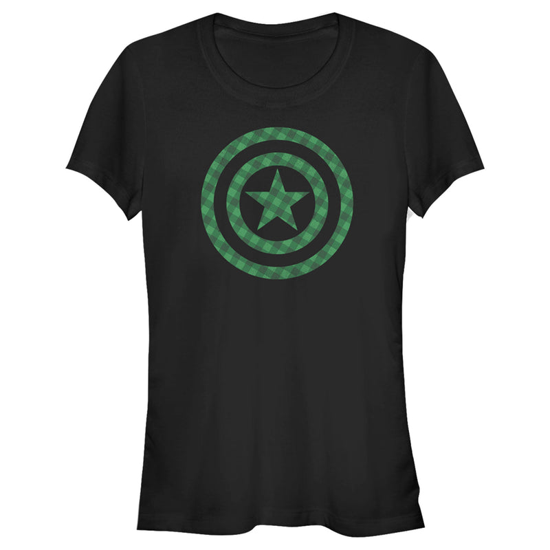 Junior's Marvel St. Patrick's Day Green Plaid Captain America Shield T-Shirt