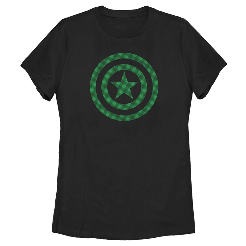 Women's Marvel St. Patrick's Day Green Plaid Captain America Shield T-Shirt