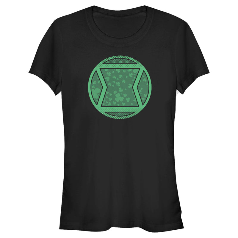 Junior's Marvel Black Widow St. Patrick's Day Clover Black Widow Logo T-Shirt