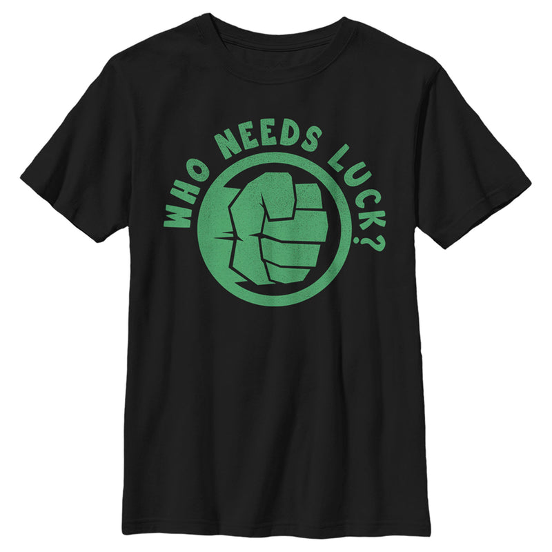 Boy's Marvel St. Patrick's Day Hulk Fist Who Needs Luck T-Shirt