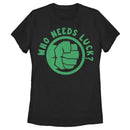 Women's Marvel St. Patrick's Day Hulk Fist Who Needs Luck T-Shirt