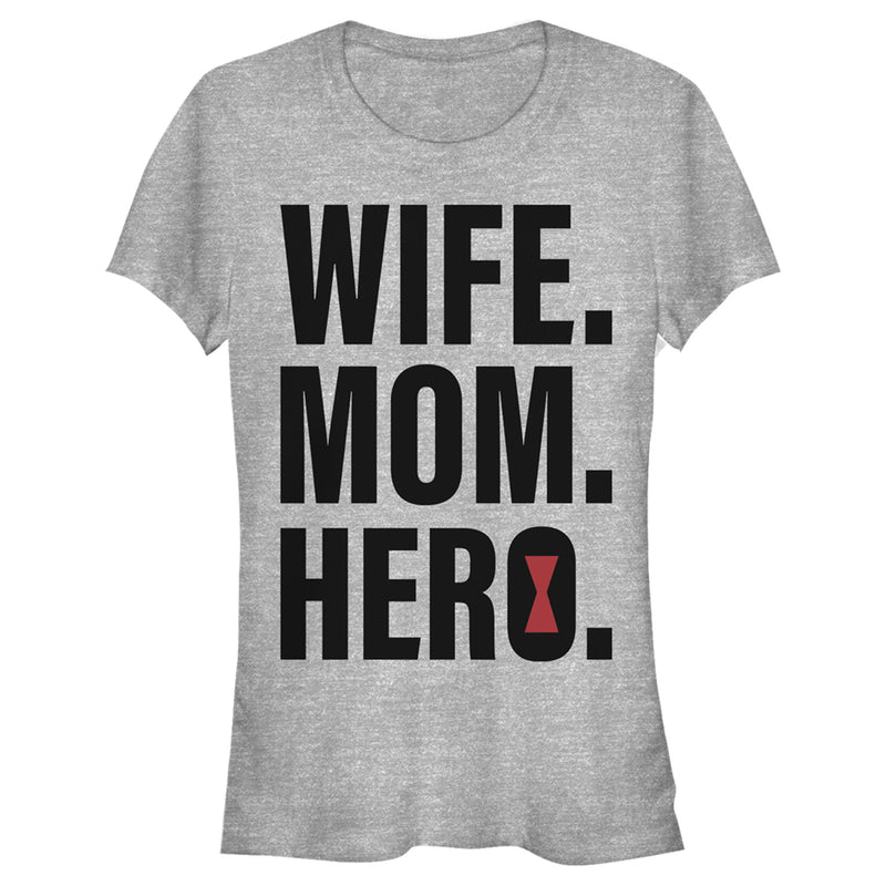 Junior's Marvel Wife, Mom, Hero Black Widow Icon T-Shirt