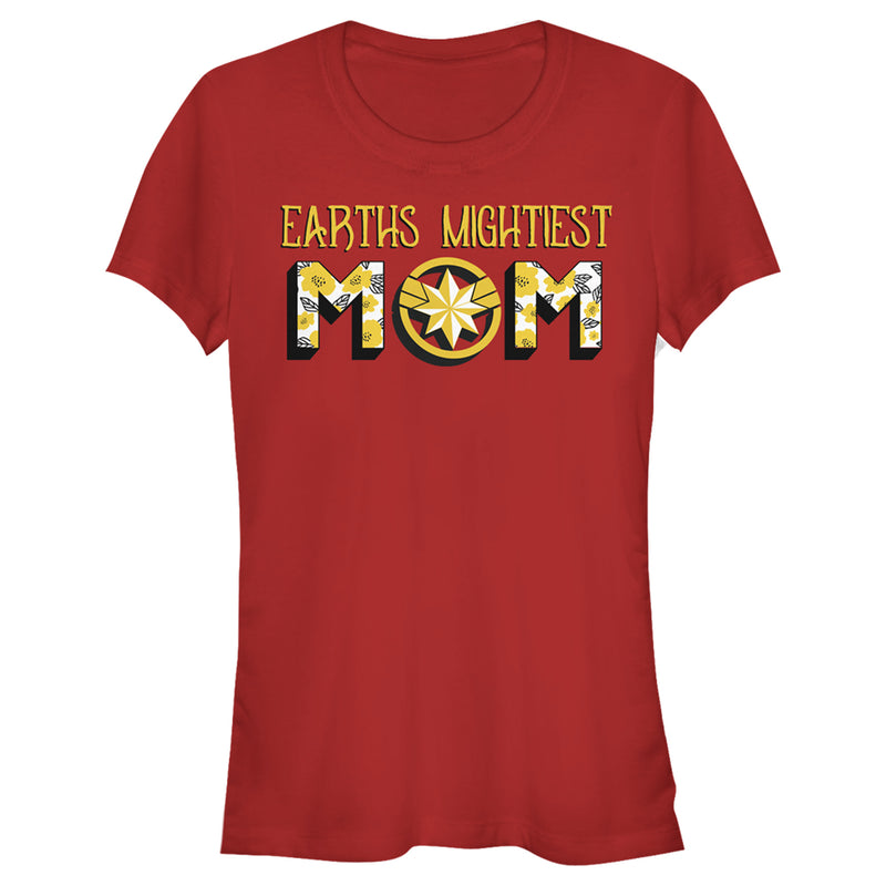 Junior's Marvel Earths Mightiest Mom Captain Marvel Badge T-Shirt