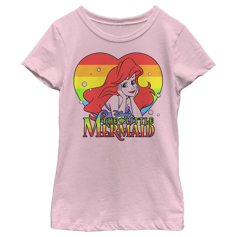 Girl's The Little Mermaid Ariel Rainbow Heart T-Shirt