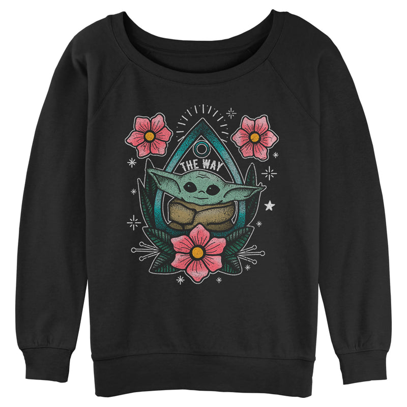 Junior's Star Wars: The Mandalorian Grogu Flower Tattoo Sweatshirt