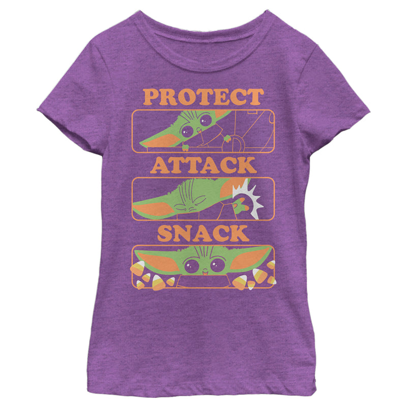 Girl's Star Wars: The Mandalorian Halloween Grogu Protect Attack Snack T-Shirt