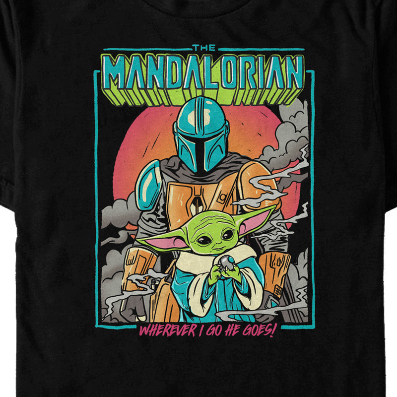 Men's Star Wars: The Mandalorian Wherever I Go He Goes Neon Poster T-Shirt