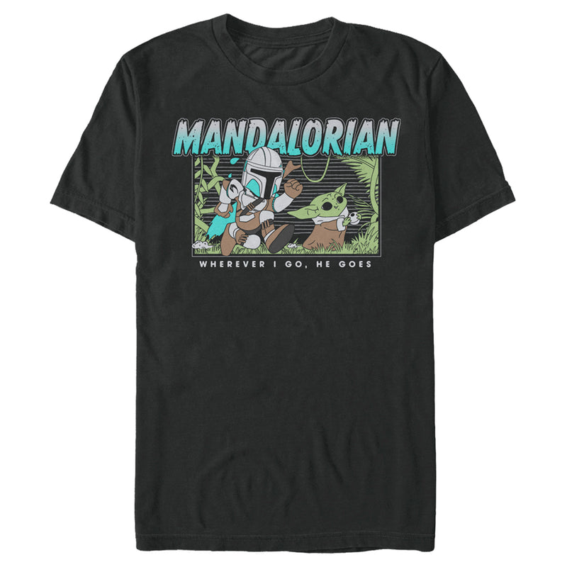 Men's Star Wars: The Mandalorian Retro Cartoon Ball Chase T-Shirt