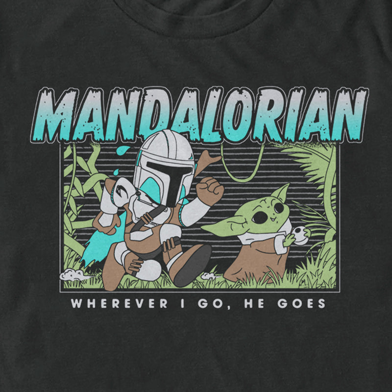 Men's Star Wars: The Mandalorian Retro Cartoon Ball Chase T-Shirt