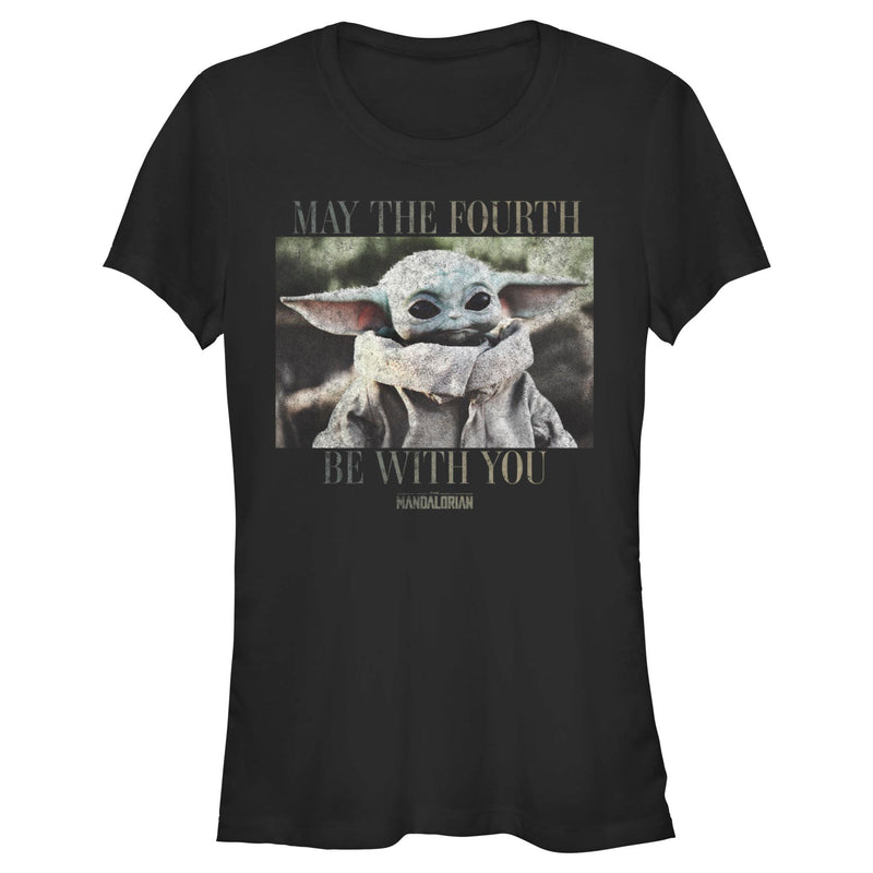 Junior's Star Wars: The Mandalorian May the Fourth Grogu Portrait Distressed T-Shirt