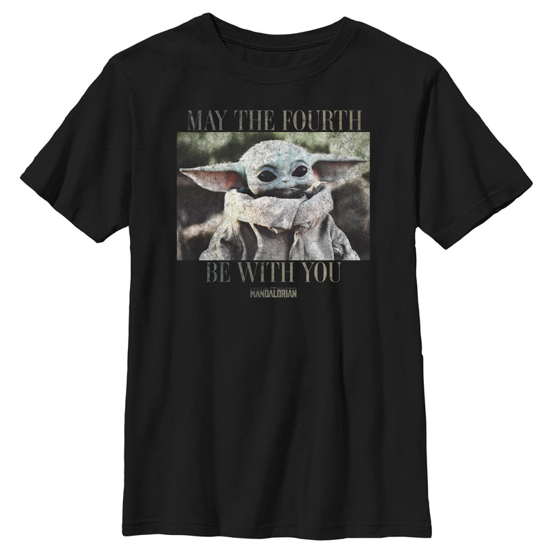 Boy's Star Wars: The Mandalorian May the Fourth Grogu Portrait Distressed T-Shirt