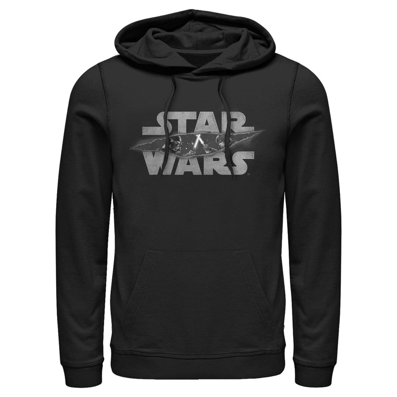 Men's Star Wars Darth Vader and Luke Skywalker Distressed Logo Pull Over Hoodie