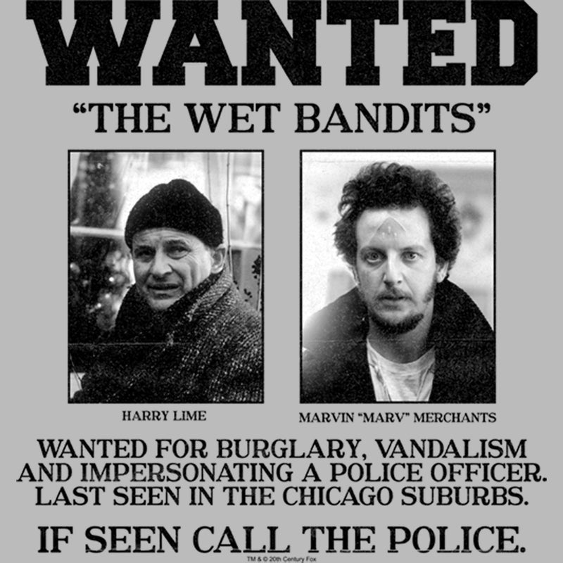 Junior's Home Alone Wet Bandits Wanted Poster T-Shirt