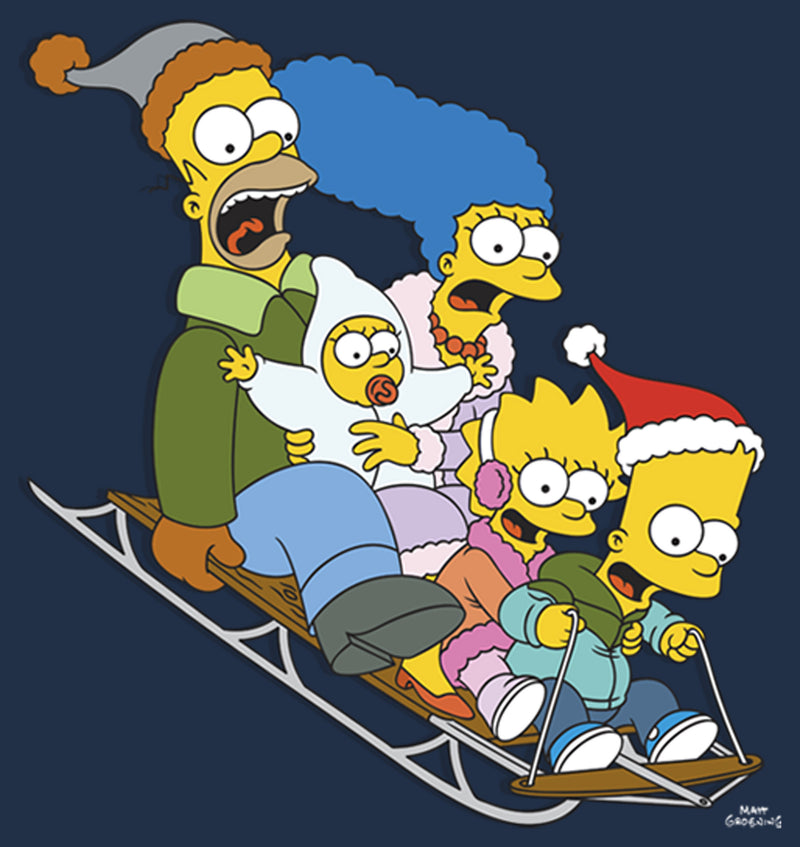 Men's The Simpsons Distressed Family Gone Sledding Long Sleeve Shirt