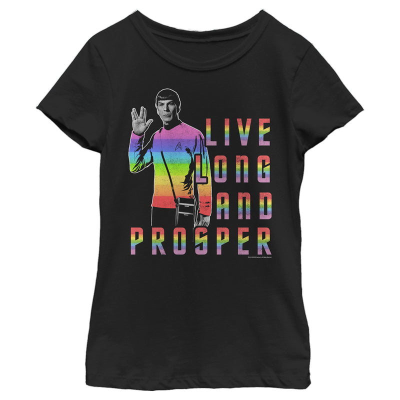 Girl's Star Trek: The Original Series Groovy Rainbow Spock Live Long and Prosper T-Shirt