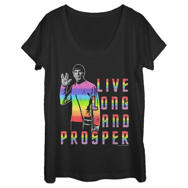 Women's Star Trek: The Original Series Groovy Rainbow Spock Live Long and Prosper Scoop Neck