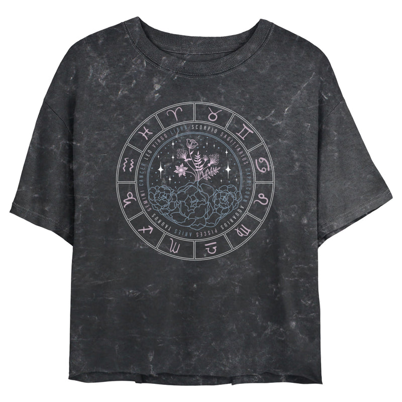 Junior's Lost Gods Floral Astrological Wheel T-Shirt