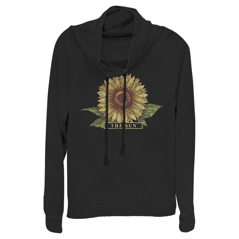 Junior's Lost Gods Sunflower Drawing Cowl Neck Sweatshirt