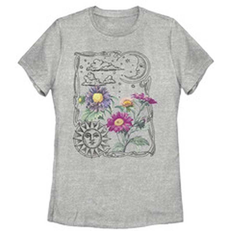 Women's Lost Gods Boho Sun Moon Flowers T-Shirt