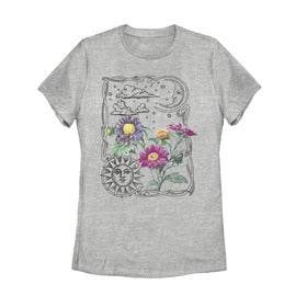 Women's Lost Gods Boho Sun Moon Flowers T-Shirt