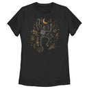 Women's Lost Gods Halloween Skeleton and Fall Leaves T-Shirt