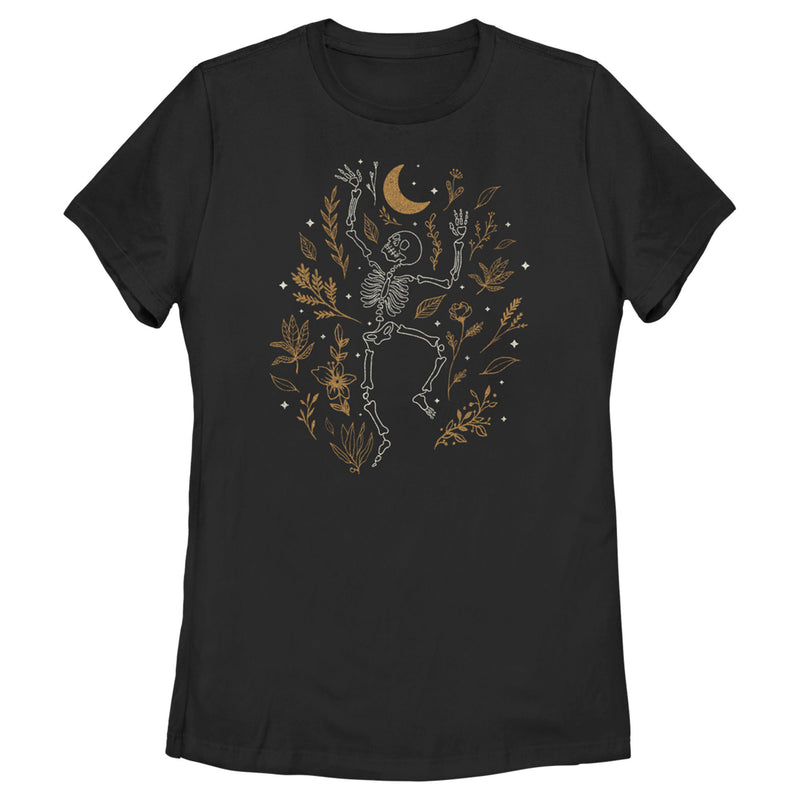 Women's Lost Gods Halloween Skeleton and Fall Leaves T-Shirt