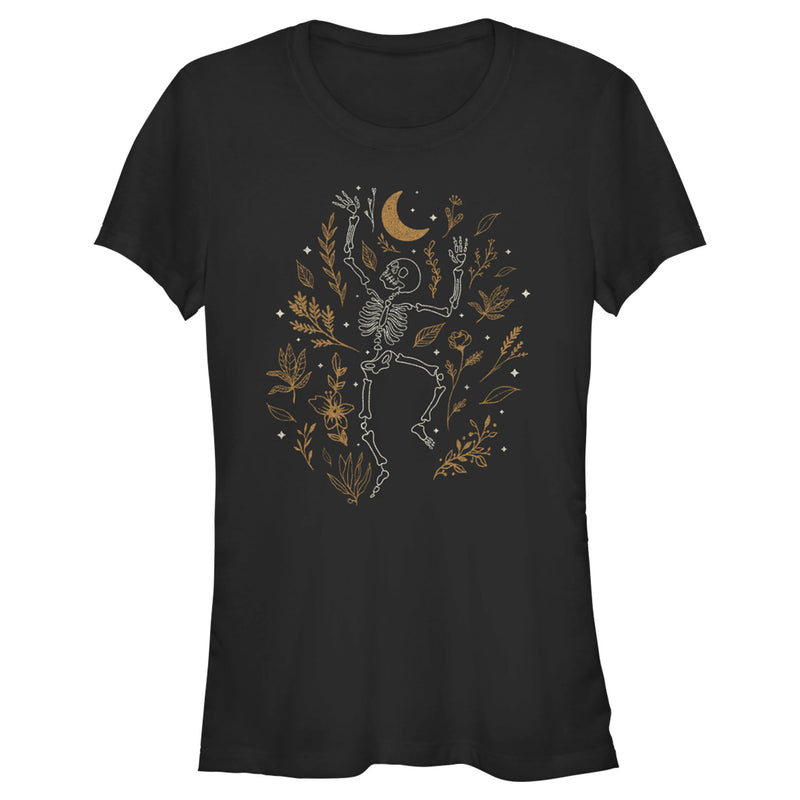 Junior's Lost Gods Halloween Skeleton and Fall Leaves T-Shirt