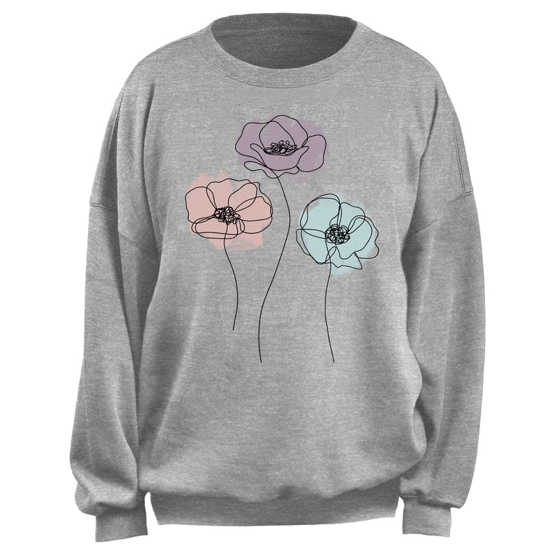 Junior's Lost Gods Poppy Flowers Sketch Sweatshirt